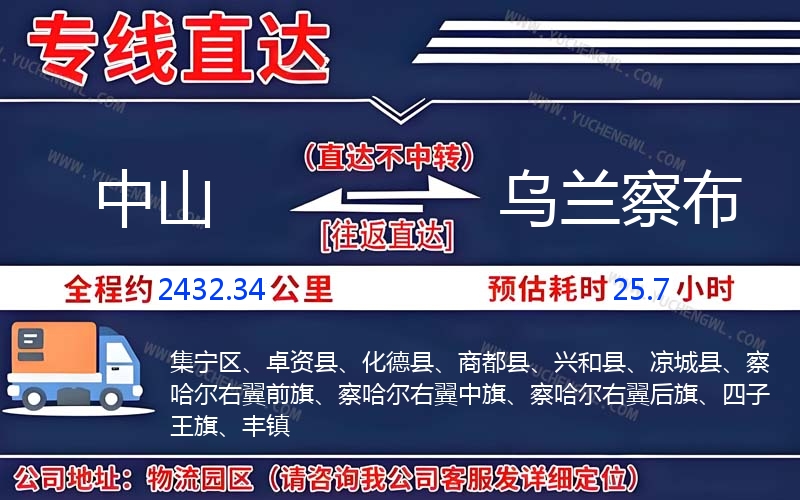 中山到烏蘭察布物流公司